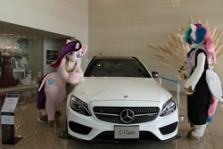 Size: 1200x800 | Tagged: safe, princess cadance, princess celestia, g4, 2017, butt wings, car, clothes, duo, fursuit, indoors, irl, photo, ponysuit, wings