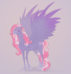 Size: 2000x2100 | Tagged: safe, artist:dementra369, starsong, pegasus, pony, g3, concave belly, hoers, long mane, long tail, looking at you, simple background, skinny, solo, spread wings, standing, tail, thin, thin legs, wings