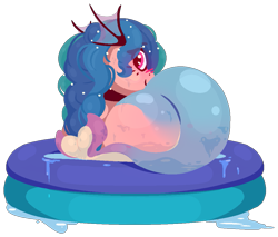 Size: 1069x912 | Tagged: safe, artist:rhythmpixel, oc, oc only, oc:peachy splash, butt, female, fins, fish tail, lineless, looking at you, looking back, looking back at you, mare, plot, simple background, solo, swimming pool, tail, transparent background, wet