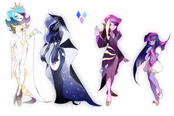 Size: 4096x2743 | Tagged: safe, artist:miukyhiedo, princess cadance, princess celestia, princess luna, twilight sparkle, gem (race), g4, alicorn tetrarchy, blue diamond (diamond), blue diamond (steven universe), clothes, crossover, dark skin, diamond, dress, female, gem, gemsona, group, height difference, jewelry, pink diamond, pink diamond (steven universe), pony coloring, quartet, regalia, simple background, slender, spoilers for another series, steven universe, the great diamond authority, thin, twilight sparkle (alicorn), veil, white background, white diamond, white diamond (steven universe), yellow diamond, yellow diamond (steven universe)