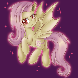 Size: 1863x1863 | Tagged: safe, artist:czscribbles, fluttershy, bat pony, pony, g4, bat ponified, butt, cute, female, flutterbat, flutterbutt, looking at you, mare, plot, purple background, race swap, red eyes, shyabates, shyabetes, simple background, solo, sparkles, spread wings, wings