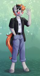 Size: 1329x2501 | Tagged: safe, artist:sirzi, oc, oc only, unicorn, anthro, unguligrade anthro, horn, solo, unicorn oc