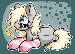 Size: 1412x1010 | Tagged: safe, artist:tricomator, oc, oc only, oc:vaporub, earth pony, pony, clothes, female, mare, smiling, socks, solo, striped socks, sunglasses