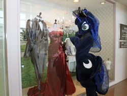 Size: 1200x900 | Tagged: safe, artist:kolshica, princess luna, g4, clothes, dress, fursuit, indoors, irl, jewelry, photo, ponysuit, regalia, solo, suit