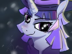 Size: 2048x1536 | Tagged: safe, artist:kresbit, oc, oc only, oc:flawless sparklemoon, pony, unicorn, my little pony the movie: the death of twilight sparkle, cloak, clothes, female, fusion, fusion:trixie, fusion:twilight sparkle, fusion:twixie, hat, horn, looking at you, mare, smiling, solo, top hat, unicorn oc