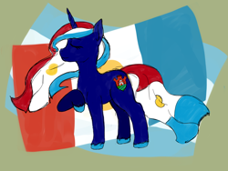 Size: 2000x1500 | Tagged: safe, artist:fleiiha, oc, oc only, oc:princess cordoba, pony, unicorn, g4, argentina, córdoba, digital art, eyes closed, female, flag background, horn, mare, princess, smiling, solo