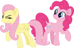 Size: 4629x3000 | Tagged: safe, artist:cloudy glow, fluttershy, pinkie pie, earth pony, pegasus, pony, g4, my little pony: friendship is magic, my little pony: rainbow roadtrip, duo, duo female, female, mare, movie accurate, simple background, transparent background, vector