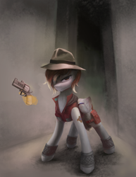 Size: 5100x6600 | Tagged: safe, artist:blvckmagic, oc, oc only, pony, unicorn, female, gun, hand, handgun, hat, horn, magic, magic hands, mare, revolver, solo, telekinesis, unicorn oc, weapon