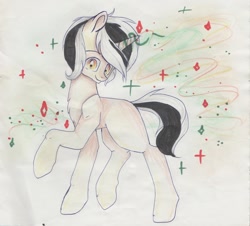 Size: 2126x1921 | Tagged: artist needed, safe, oc, oc only, oc:dream gray, pony, unicorn, abstract background, horn, magic, male, old art, solo, stallion, traditional art, unicorn oc, yellow eyes