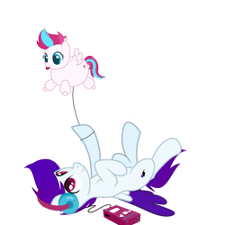 Size: 4000x4000 | Tagged: safe, artist:ramixe dash, zipp storm, oc, oc:lightning stars, pegasus, pony, g4, g5, balloon, canon x oc, duo, duo male and female, female, g5 to g4, generation leap, headphones, male, music player, ship:zippstars, simple background, solo, straight, transparent background