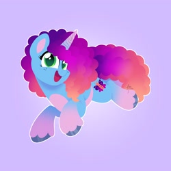 Size: 4000x4000 | Tagged: safe, artist:fizzlefer, misty brightdawn, pony, unicorn, g5, coat markings, countershading, female, freckles, gradient background, horn, looking at you, mare, open mouth, open smile, rebirth misty, smiling, socks (coat markings), solo, tail, unshorn fetlocks