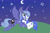 Size: 2048x1365 | Tagged: safe, artist:silverfishv9, princess luna, oc, oc:azure star (silverfishv9), alicorn, pony, unicorn, mlp fim's fourteenth anniversary, g4, blue coat, blue eyes, blue mane, cuddling, duo, female, filly, foal, gradient background, highlights, horn, magical lesbian spawn, mare, moon, mother and child, mother and daughter, night, offspring, outdoors, parent and child, parent:princess celestia, parent:princess luna, parents:princest, product of incest, s1 luna, spread wings, stars, unicorn oc, white coat, wings