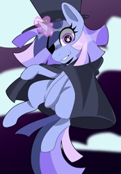 Size: 1423x2048 | Tagged: safe, artist:p3k02_, oc, oc only, oc:flawless sparklemoon, pony, unicorn, my little pony the movie: the death of twilight sparkle, cloak, clothes, female, fusion, fusion:trixie, fusion:twilight sparkle, fusion:twixie, glowing, glowing horn, hat, horn, magic, magic aura, mare, solo, starry eyes, tail, top hat, unicorn oc, wingding eyes