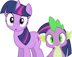 Size: 849x677 | Tagged: safe, artist:saulssj3, edit, edited screencap, screencap, spike, twilight sparkle, dragon, pony, unicorn, g4, :o, duo, duo male and female, episode needed, female, horn, male, mare, not a vector, open mouth, simple background, transparent background, unicorn twilight, wingless spike