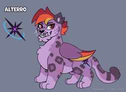 Size: 1845x1348 | Tagged: safe, artist:dragao_tecnologia, alterro, aq bars, big cat, leopard, snow leopard, g5, cutie mark, gray background, male, older alterro, simple background, solo, wrong eye color