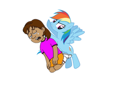 Size: 791x593 | Tagged: safe, rainbow dash, g4, 1000 years in photoshop, child abuse, comedy world, crossover, dora, dora márquez, dora the explorer, goanimate, payback, punishment, rainbow douche, revenge, shitposting, simple background, wat, white background, wtf