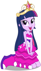 Size: 722x1226 | Tagged: safe, artist:alandssparkle, edit, vector edit, twilight sparkle, human, equestria girls, g4, bare shoulders, big crown thingy, crown, element of magic, fall formal outfits, jewelry, regalia, simple background, sitting, sleeveless, solo, strapless, transparent background, vector