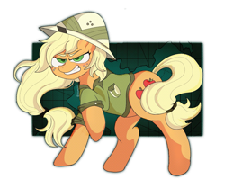 Size: 1875x1490 | Tagged: safe, artist:ssuminv, applejack, earth pony, pony, g4, clothes, daring do costume, explorer outfit, female, freckles, hat, mare, passepartout, pith helmet, solo