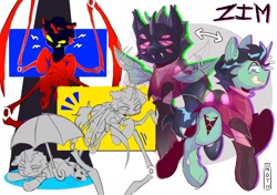 Size: 1600x1129 | Tagged: safe, artist:sirm0th, changeling, pony, unicorn, abstract background, horn, invader zim, male, multiple eyes, ponified, purple changeling, stallion, umbrella