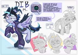 Size: 1600x1129 | Tagged: safe, artist:sirm0th, pegasus, pony, abstract background, clothes, glasses, invader zim, male, ponified, reference sheet, solo, spanish, spanish text, stallion, trenchcoat