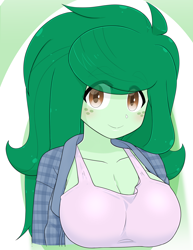 Size: 1718x2224 | Tagged: safe, artist:batipin, wallflower blush, human, equestria girls, g4, big breasts, breasts, bust, busty wallflower blush, cute, eye clipping through hair, female, flowerbetes, looking at you, solo