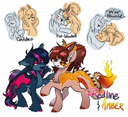 Size: 3610x3304 | Tagged: safe, artist:opalacorn, oc, oc only, oc:amber, oc:redline, bat pony, dracony, dragon, hybrid, bat pony oc, blush lines, blushing, commission, cross-popping veins, duo, duo female, emanata, fangs, female, frown, hooves behind head, lidded eyes, mare, open mouth, open smile, simple background, smiling, white background