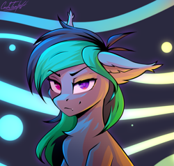 Size: 801x764 | Tagged: safe, artist:cmdrtempest, oc, oc only, oc:adeptlight, bat pony, pony, abstract background, bust, looking at you, solo