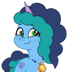 Size: 905x905 | Tagged: safe, edit, edited screencap, editor:posiplusive, screencap, misty brightdawn, pony, g5, my little pony: tell your tale, opaline alone, spoiler:g5, spoiler:my little pony: tell your tale, spoiler:tyts01e50, cute, fake cutie mark, freckles, horn, jewelry, mistybetes, necklace, simple background, smiling, smiling at someone, solo, sparkles, sparkly eyes, transparent background, vector used, wingding eyes