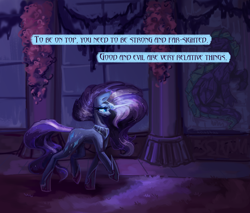 Size: 4700x4000 | Tagged: safe, artist:anastas, part of a set, nightmare rarity, spike, pony, unicorn, series:ask nightmare rarity, g4, ask, canterlot castle, carpet, column, comic, english, ethereal mane, eyeshadow, fangs, female, flowing mane, flowing tail, glowing, glowing horn, horn, indoors, jewelry, looking at you, magic, magic aura, makeup, mare, mlp art ask (ru), nightmarified, open mouth, regalia, slit pupils, solo, speech bubble, stained glass, starry mane, starry tail, tail, text, translation, walking, window