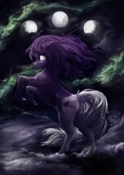 Size: 904x1280 | Tagged: safe, artist:jackiesenvy, oc, oc only, earth pony, pony, female, full moon, mare, moon, outdoors, rearing, white eyes