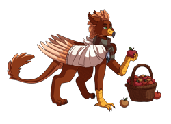 Size: 3600x2600 | Tagged: safe, artist:monnarcha, oc, oc only, oc:pavlos, griffon, apple, bandage, basket, clothes, food, male, scarf, simple background, solo, striped scarf, transparent background