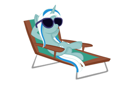 Size: 1280x906 | Tagged: safe, artist:tenderrain-art, oc, oc only, oc:tender rain, pony, unicorn, beach chair, chair, female, horn, mare, simple background, solo, sunglasses, transparent background