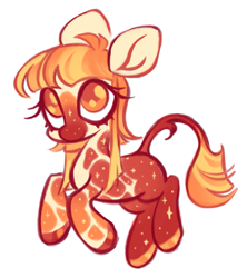 Size: 791x890 | Tagged: safe, artist:peaceandlove26, oc, oc only, oc:tangerine starspotter, earth pony, pony, g4, 2022, alternate universe, bangs, big ears, big eyes, blank flank, blaze (coat marking), coat markings, colored eyelashes, colored hooves, colored pupils, colored tail, earth pony oc, ethereal body, facial markings, gradient mane, gradient tail, hooves, leonine tail, long mane, long tail, mismatched hooves, multicolored coat, next generation, old art, orange coat, orange eyelashes, orange eyes, orange hooves, orange pupils, parent:twilight sparkle, shiny hooves, short, simple background, smiling, solo, starry coat, straight mane, straight tail, striped mane, striped tail, tail, three quarter view, white background, white coat