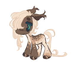 Size: 907x829 | Tagged: safe, artist:peaceandlove26, oc, oc only, oc:hollow driftwood, earth pony, pony, beanbrows, big ears, big hooves, blank flank, blonde mane, blonde tail, blue eyelashes, blue eyes, brown coat, brown hooves, chibi, coat markings, colored eyebrows, colored eyelashes, colored head, colored hooves, colored legs, colored pinnae, cream coat, ear tufts, earth pony oc, eye markings, eyebrows, floppy ears, freckles, frown, hooves, leg markings, long mane, long mane male, long tail, male, male oc, roan, shiny hooves, simple background, solo, stallion, stallion oc, standing, tail, tan coat, white background