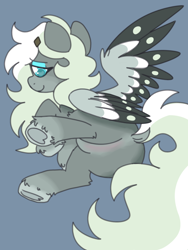 Size: 900x1200 | Tagged: safe, artist:php193, oc, oc only, oc:asbestos, pegasus, blue eyes, body markings, female, frog (hoof), long mane, solo, underhoof