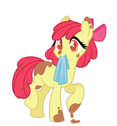 Size: 1080x1156 | Tagged: safe, artist:xiaotanhuan, apple bloom, earth pony, pony, bow, dirty, female, full body, hair bow, mare, mouth hold, older, rag, show accurate, simple background, smiling, solo, transparent background