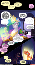 Size: 2894x5308 | Tagged: safe, artist:lummh, artist:maybehawthorn, chancellor neighsay, princess celestia, sunset shimmer, alicorn, pony, unicorn, comic:the princess of love, g4, absurd resolution, alicornified, artificial wings, augmented, comic, crystal, female, filly, foal, glowing, glowing horn, horn, imagine spot, levitation, magic, magic wings, male, mare, mirror, race swap, reflection, shimmercorn, speech bubble, spread wings, stallion, telekinesis, wings