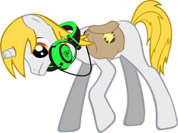 Size: 3800x2853 | Tagged: safe, artist:ryanthebrony, oc, oc only, oc:schwank, pony, unicorn, bag, broken horn, headphones, horn, male, saddle bag, simple background, solo, stallion, transparent background, vector