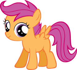 Size: 3500x3197 | Tagged: safe, artist:ryanthebrony, scootaloo, pegasus, pony, g4, all fours, blank flank, cute, cutealoo, female, filly, foal, grin, magenta hair, magenta mane, magenta tail, no cutie marks yet, orange coat, orange fur, orange wings, purple eyes, simple background, smiling, solo, transparent background, vector, wings