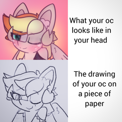 Size: 2664x2664 | Tagged: safe, artist:sodapop sprays, oc, oc only, oc:sodapop sprays, pegasus, pony, looking at you, meme, one eye closed, traditional art, wink, winking at you