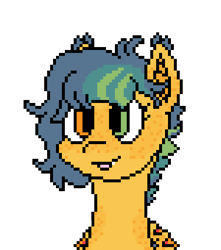 Size: 450x510 | Tagged: safe, artist:nukepony360, oc, oc only, oc:pitchpatch, bat pony, :p, artfight, bust, digital art, ear fluff, female, folded wings, mare, pixel art, portrait, short mane, simple background, solo, tongue out, transparent background, wings