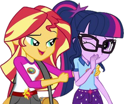 Size: 2998x2520 | Tagged: safe, edit, edited screencap, editor:mrtoonlover83, screencap, sci-twi, sunset shimmer, twilight sparkle, human, equestria girls, g4, my little pony equestria girls: legend of everfree, background removed, camp everfree outfits, duo, duo female, female, needs more jpeg, not a vector, shipping fuel, simple background, transparent background