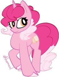 Size: 562x741 | Tagged: safe, artist:kharmacal, oc, oc only, oc:strawberry poptart, pony, unicorn, curly hair, horn, looking offscreen, simple background, solo, transparent background, two toned mane, unicorn oc, unshorn fetlocks