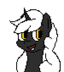 Size: 450x510 | Tagged: safe, artist:nukepony360, oc, oc only, oc:yin, pony, unicorn, :d, artfight, bust, digital art, female, horn, mare, open mouth, open smile, pixel art, portrait, simple background, smiling, solo, transparent background