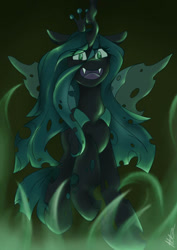 Size: 540x764 | Tagged: source needed, safe, artist:lucajcart, queen chrysalis, changeling, g4, fire, green fire, solo