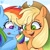 Size: 2048x2048 | Tagged: safe, artist:galaxy swirl, applejack, rainbow dash, earth pony, pegasus, pony, g4, :p, apple, apple eyes, applejack's hat, cowboy hat, duo, duo female, eye clipping through hair, eyebrows, eyebrows visible through hair, female, food, freckles, hat, high res, lesbian, looking at something, mare, open mouth, open smile, outdoors, ship:appledash, shipping, signature, smiling, tongue out, wingding eyes, zap apple