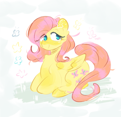 Size: 2550x2466 | Tagged: safe, artist:pakmur, fluttershy, pegasus, pony, g4, cute, looking at you, simple background, sitting, smiling, smiling at you, tail