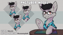 Size: 1920x1080 | Tagged: safe, artist:lonerdemiurge_nail, oc, oc only, earth pony, pony, clothes, glasses, hawaiian shirt, keyboard, pngtube, pngtuber, shirt, showcase, smiling, solo, vtuber, vtuber model art, vtuber model showcase