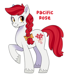 Size: 1080x1220 | Tagged: safe, artist:mobylace, oc, oc only, oc:pacific rose, earth pony, pony, braid, female, mare, offspring, parent:big macintosh, parent:rarity, parents:rarimac, simple background, solo, white background