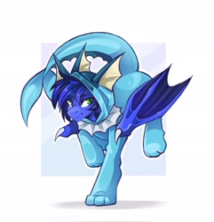 Size: 1973x2048 | Tagged: safe, artist:buvanybu, oc, oc only, oc:guard cobalt flash, bat pony, vaporeon, bat pony oc, clothes, commission, costume, male, passepartout, pokémon, smiling, solo, ych result